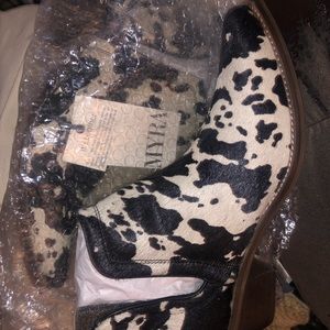 Black & white cowhide booties
